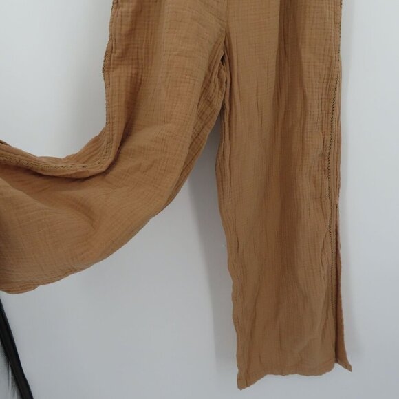 Aerie Women Small Brown Wide Leg Slit Slip On Pants Pockets Ruched Waistband - Picture 4 of 15